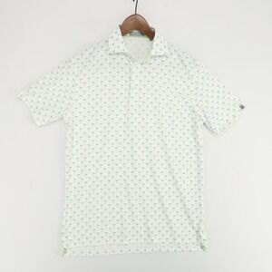 Tasc Performance Polo Shirt Mens Small White Martini Cocktail Print Short Sleeve